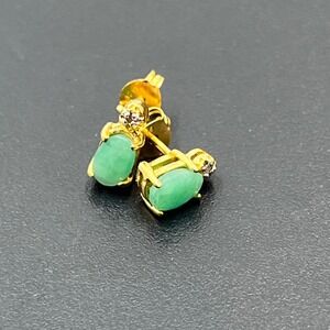 Womens 18k Yellow Gold Over Sterling Sm Diamond Emerald Designer Stud Earrings‎